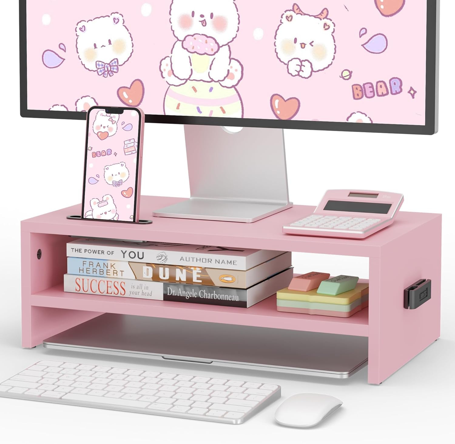 2-Tier Wood Monitor Stand Riser w/ Storage Organizer, 16.5" Ergonomic Desk Shelf