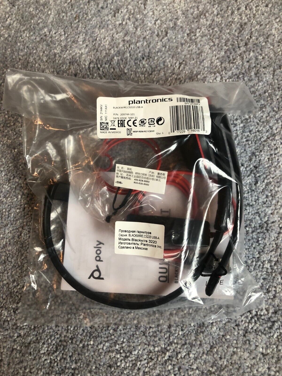 PLANTRONICS Blackwire C3210 209744-101 USB-A Mono Headset Single Earpiece