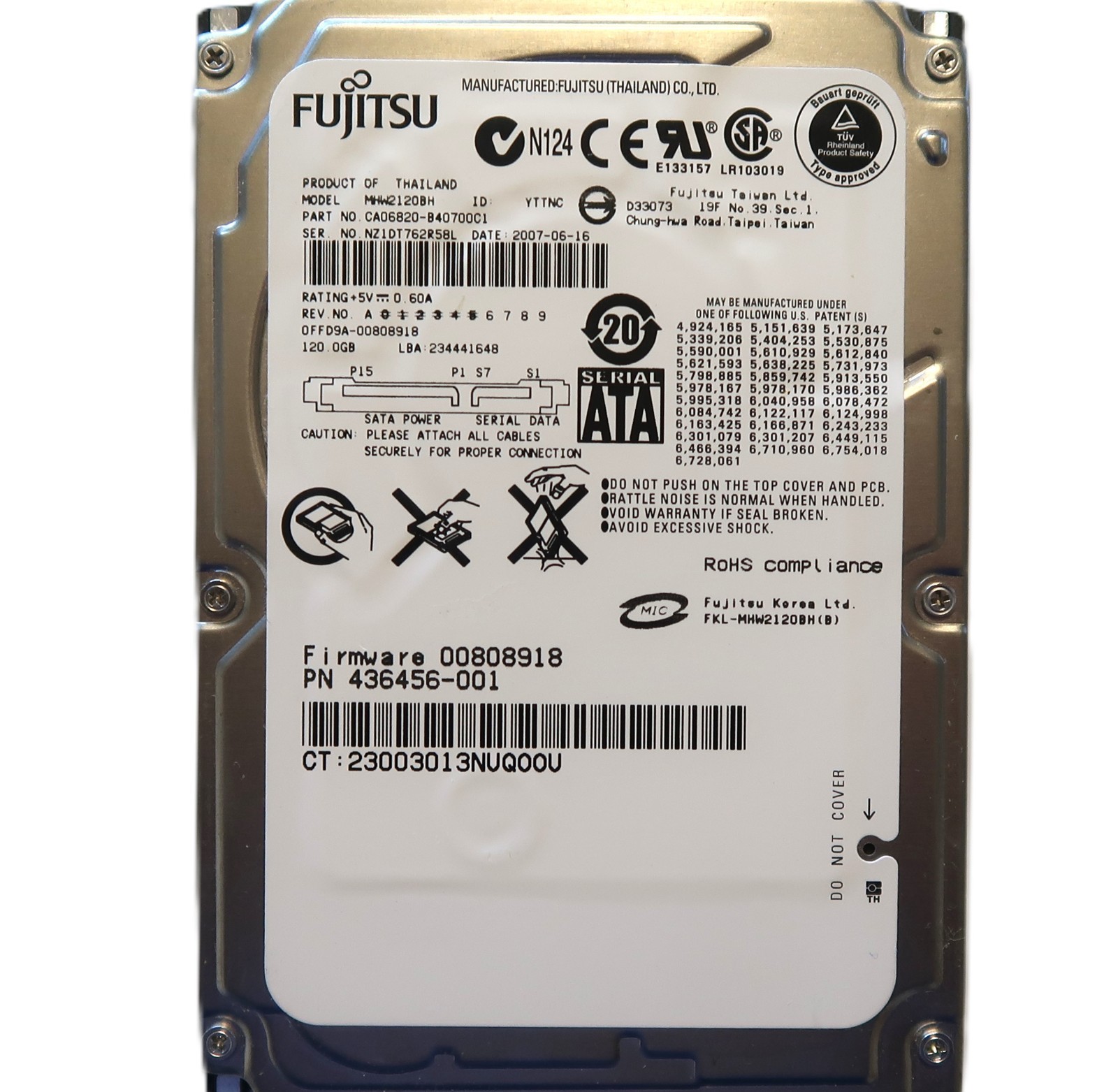 Fujitsu MHW2120BH CA06820-B40700C1 0FFD9A-00808918 (NZ1) 2.5" 120gb Sata 2007