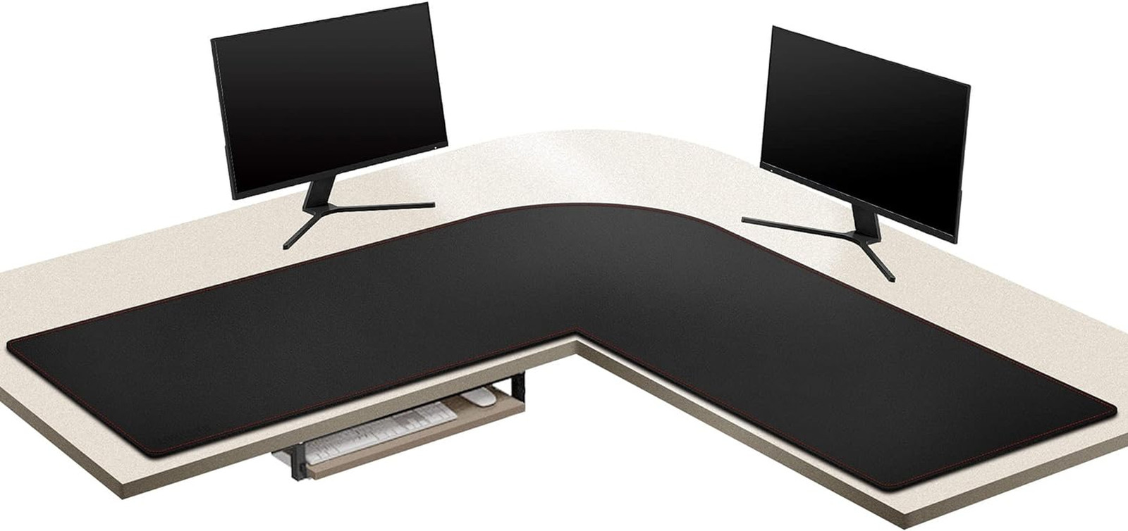 L-Shaped Desk Mat PU Leather Black, (55"+54") X15.7
