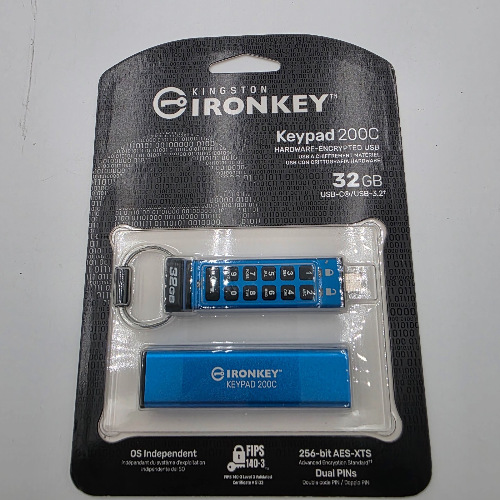 Kingston IronKey KP200C 32GB FIPS 140 3 Encrypted USB-C Drive with Keypad