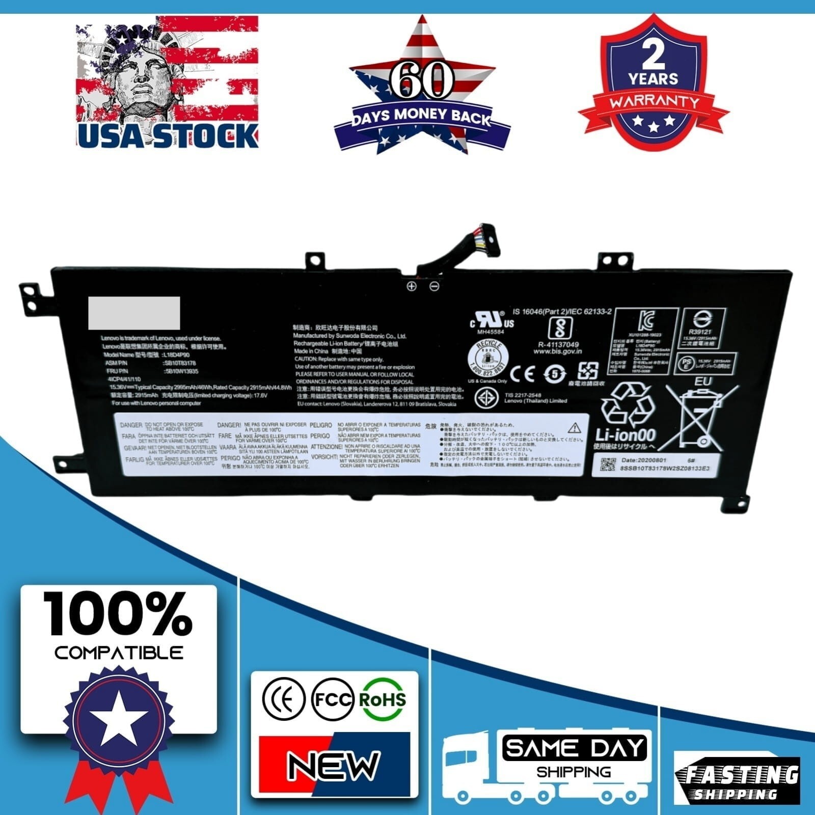 L18C4P90 L18D4P90 L18M4P90 Genuine Battery for Lenovo ThinkPad L13 Yoga 02DL030