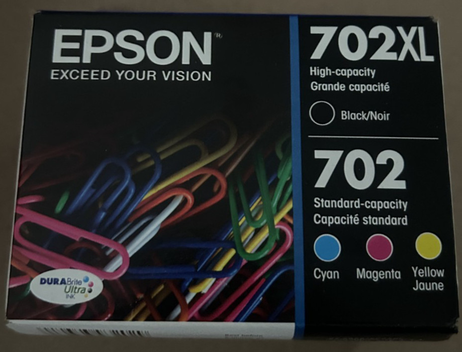 Genuine Epson 702XL Black & 702 Color Ink Cartridges Exp 2029