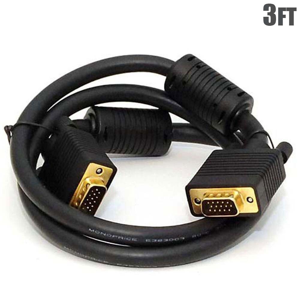 1.5 3 6 10FT SVGA Super VGA DE-15 Male to Male Monitor Cable w/ Ferrites Gold