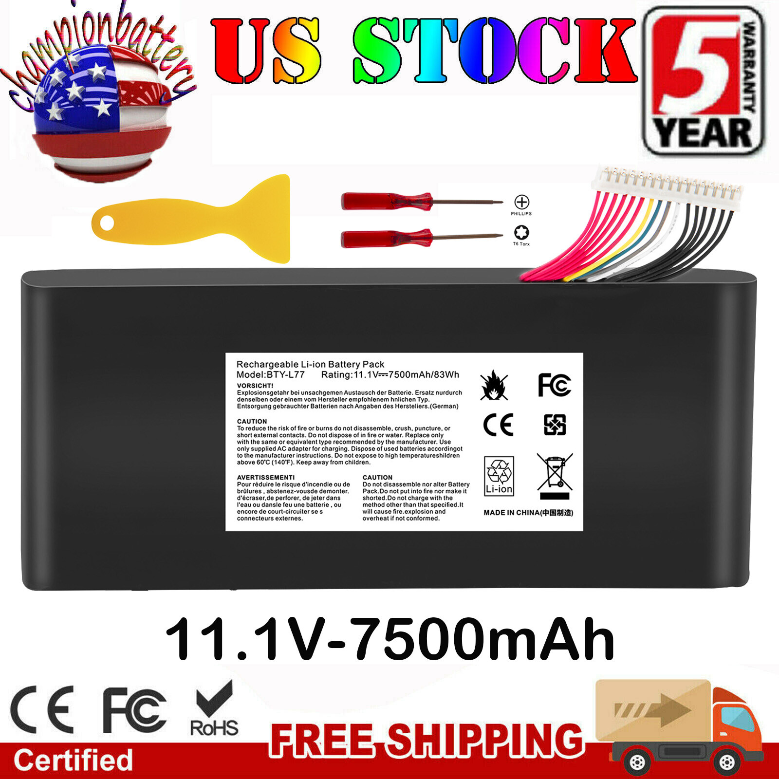 BTY-L77 Battery For MSI GT72 2QD 2QE GT72S 6QE GT72VR WT72 MS-1782 MS-1785
