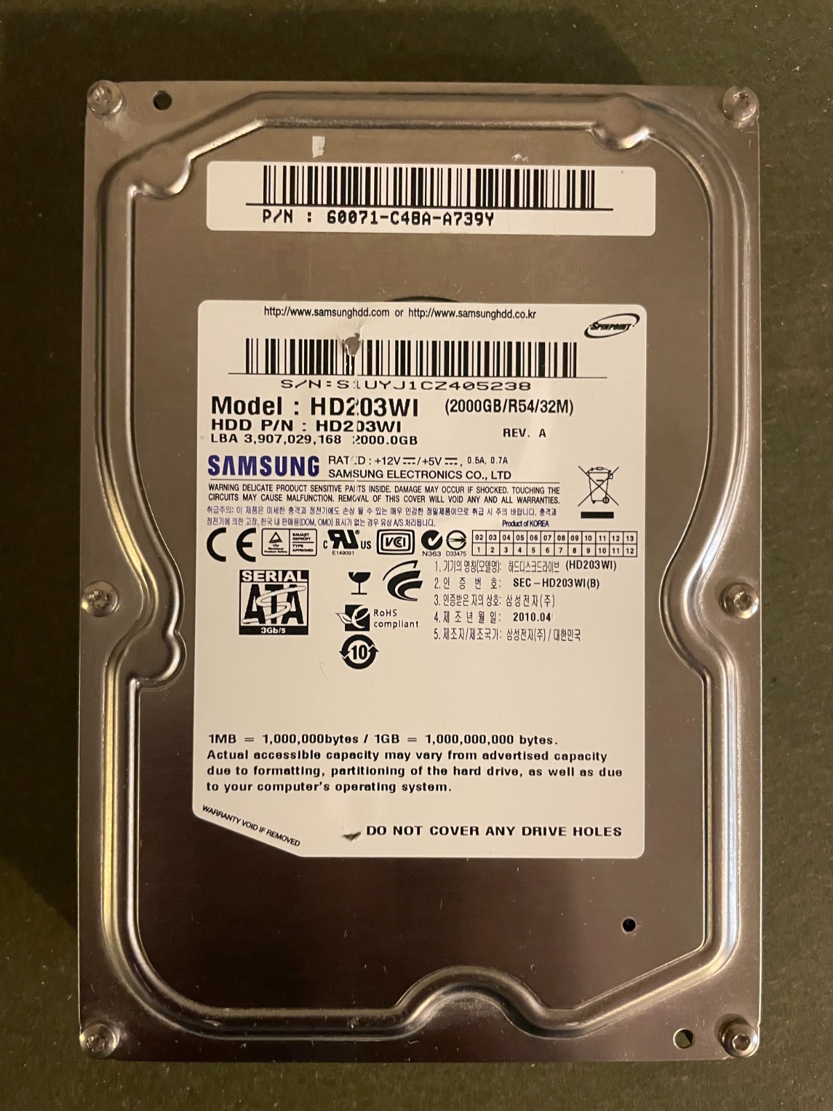 Samsung EcoGreen F3EG 2TB,Internal,5400RPM,3.5" (HD203WI) HDD