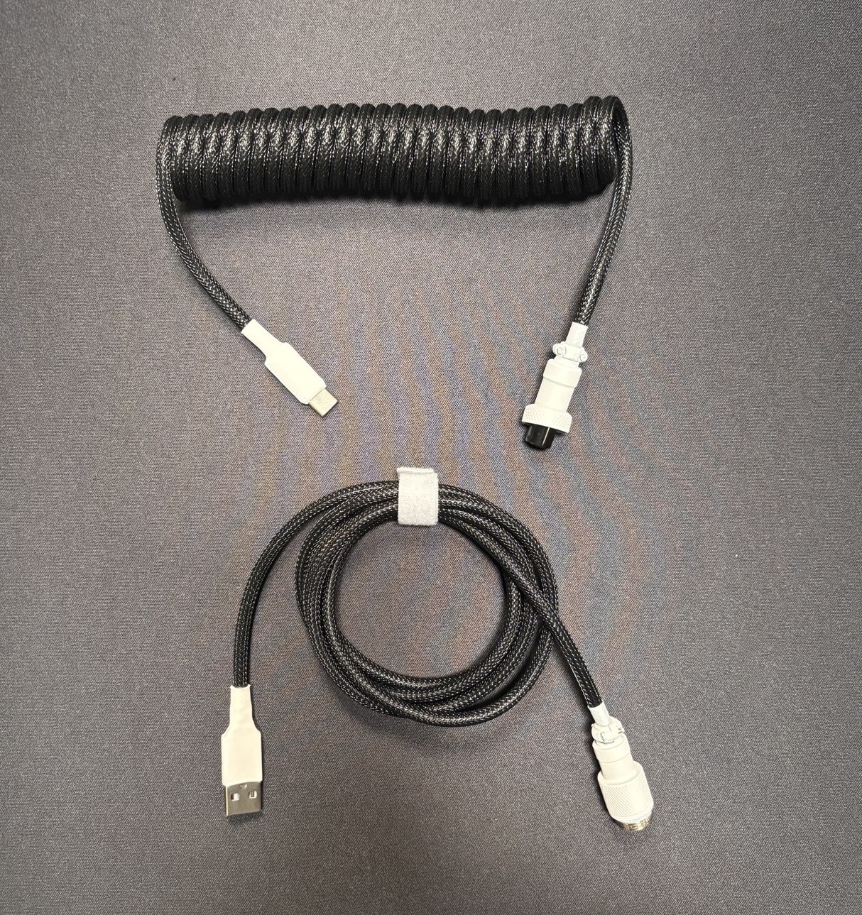 Drop White on Black Coiled Keyboard USB Cable - Aviator