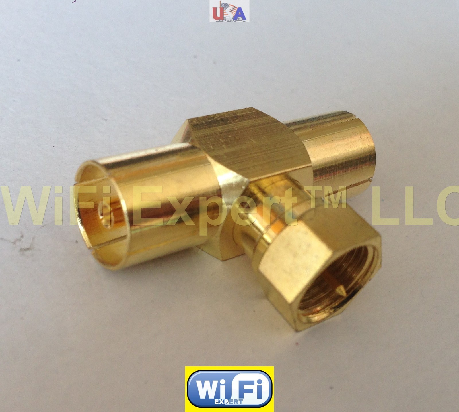 1x Gold F Type TV Male Jack to 2 DVB TV PAL Female Jack RF T 3 way adapter conct