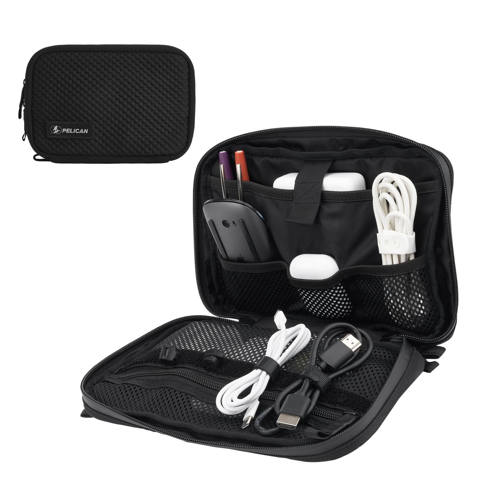 Pelican Electronic Organizer Travel Case w/Hidden AirTag Organizer, Black