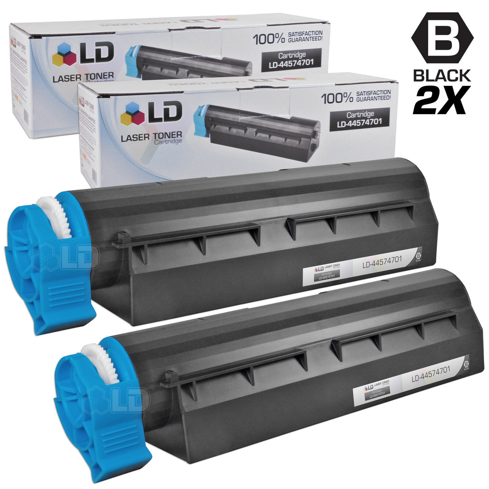 LD 44574701 Black Toner Cartridge Set of 2 for Okidata MB461 MB471 B411dn B431dn