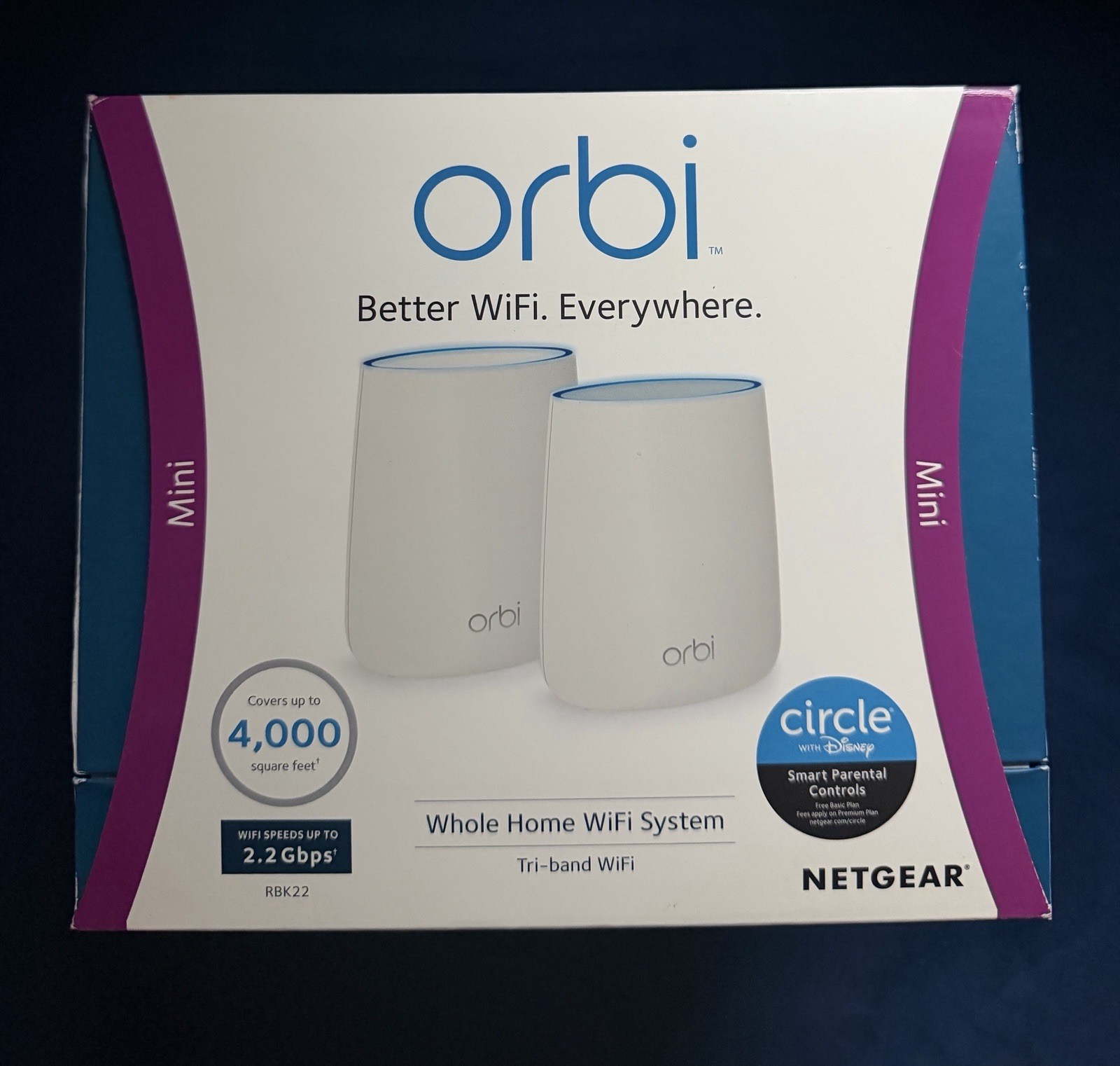 NETGEAR Orbi Mini RBK22 Tri-Band MU-MIMO WiFi Router 2.2Gbps 3 LAN