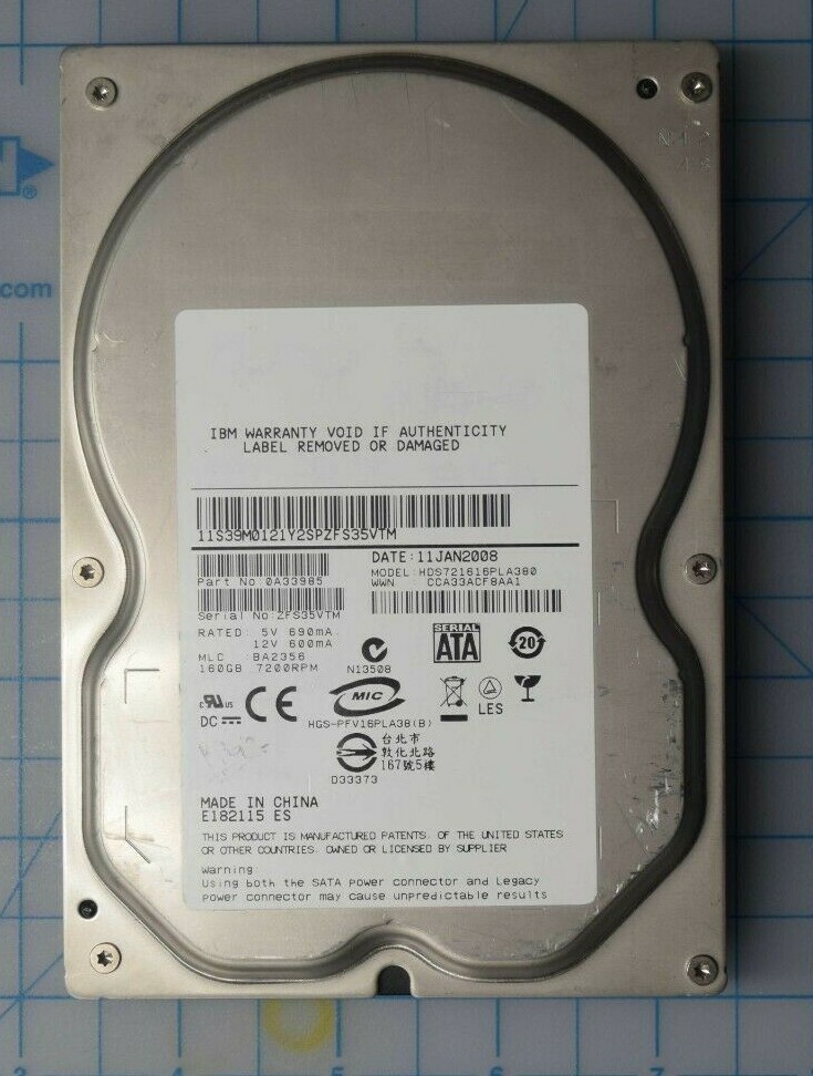 IBM HDS721616PLA380 MLC:BA2356 160gb 3.5" Sata HDD Grade A 0A33985