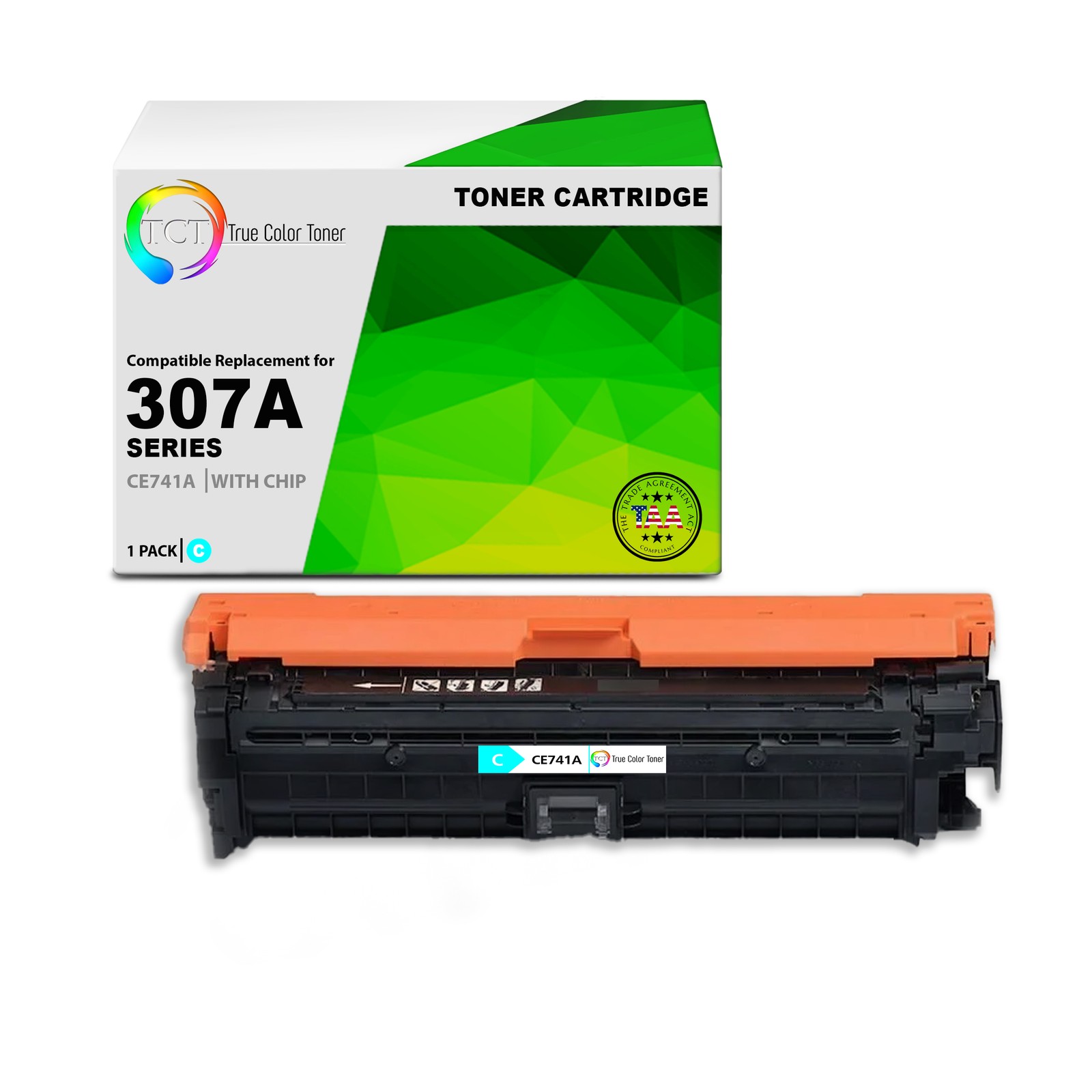 TCT CE741A TAA Compliant Toner Cartridge Replacement for HP CE741A - 307A