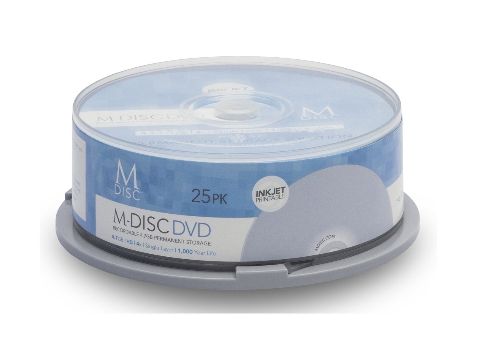 25 Pack Millenniata M-Disc DVD 4.7GB 4X HD White Inkjet Printable 1000 Year P...