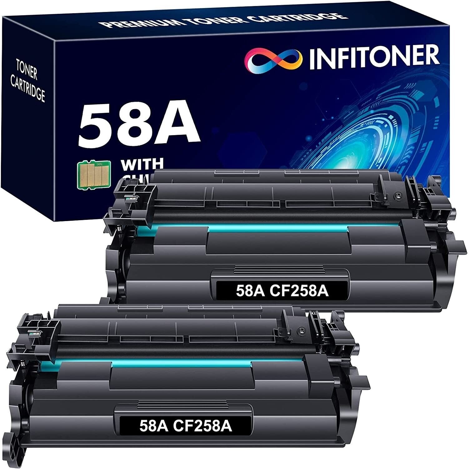 2x 58A Replacement Toner Cartridge with Chip for HP M304, M404, M406, M428, M430