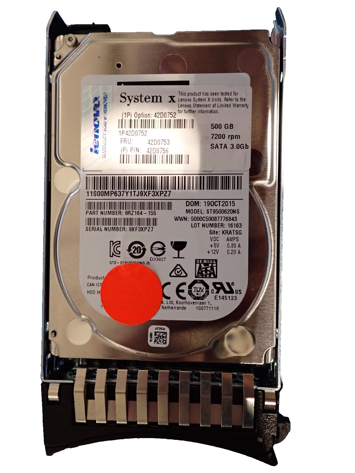 IBM 42D0753 ST9500620NS 500GB 7200RPM 6GBPS 2.5" SATA HDD Internal Hard Drive