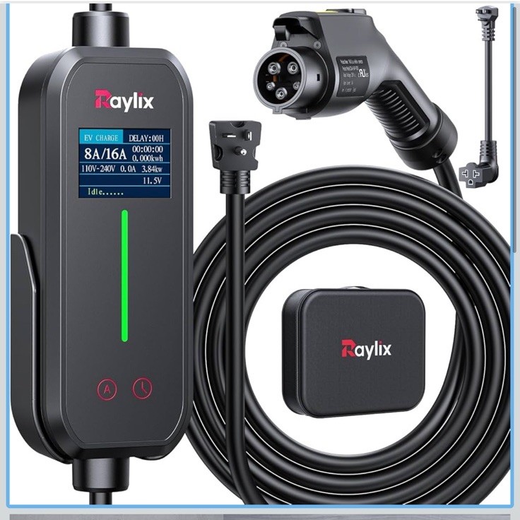 Level 1&2 Portable EV Charger, 8-16Amp Adjustable Current & Timer, 110V–240V