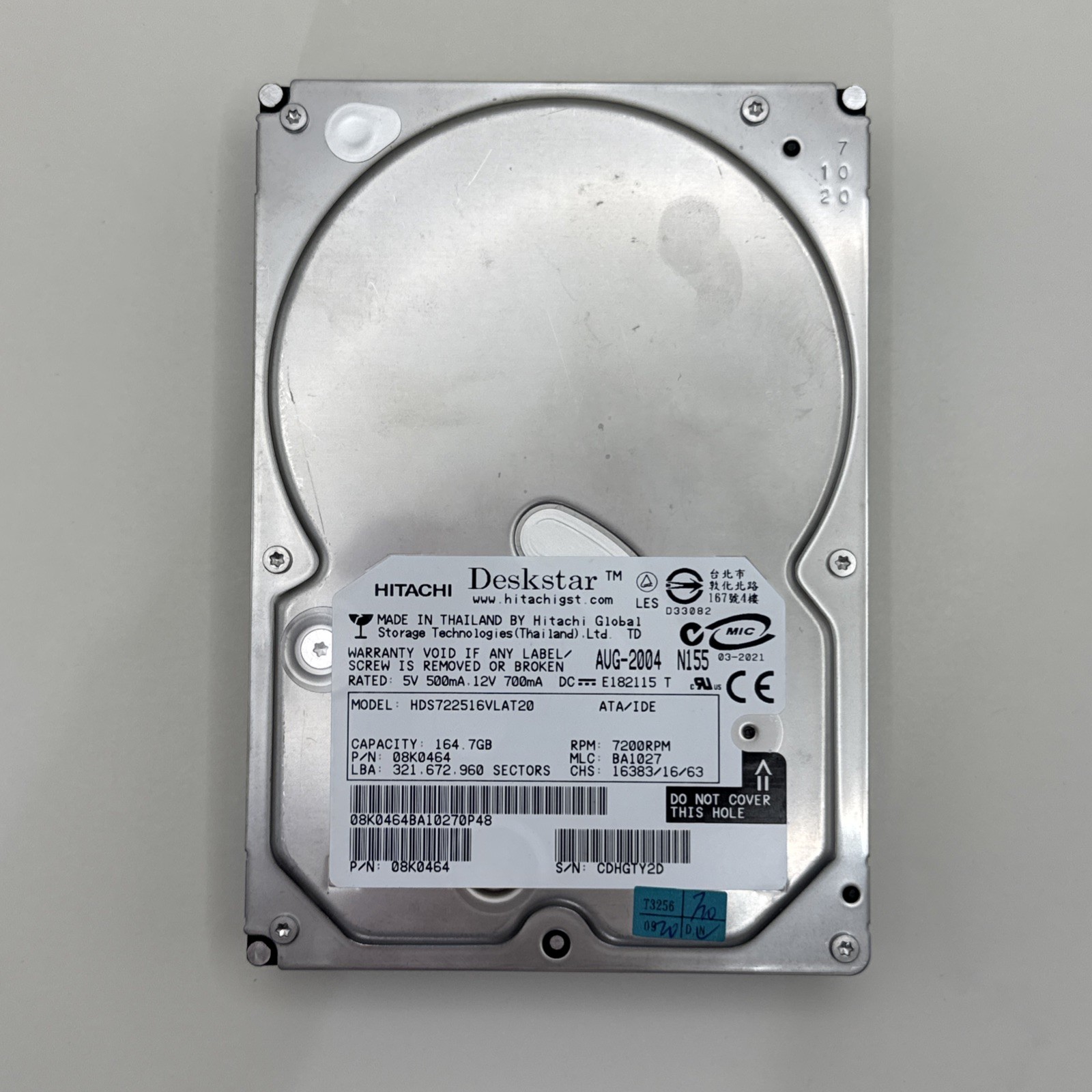 HITACHI DeskStar HDS722516VLAT20 160GB 7.2K RPM IDE 3.5” Desktop Hard Drive (M5)