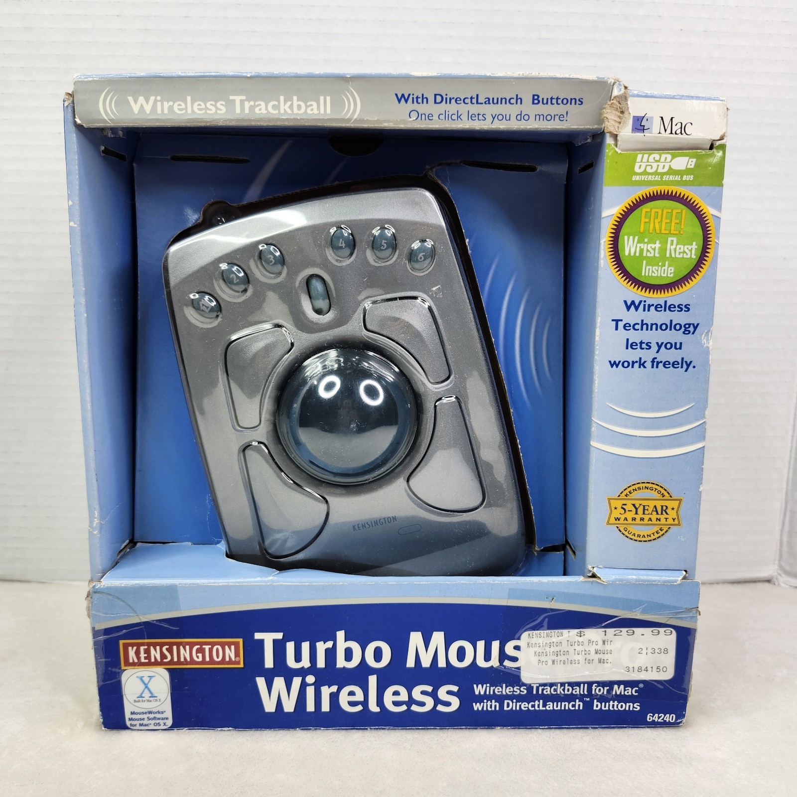 Vintage Kensington Turbo Mouse Pro Wireless Mac OS X Model 64240 Trackball 