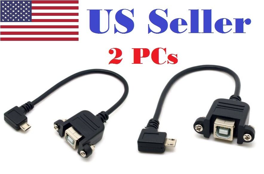 2PCs 90 Degree Left Angled Micro USB 5pin Male to USB B Female Panel Mount Cable