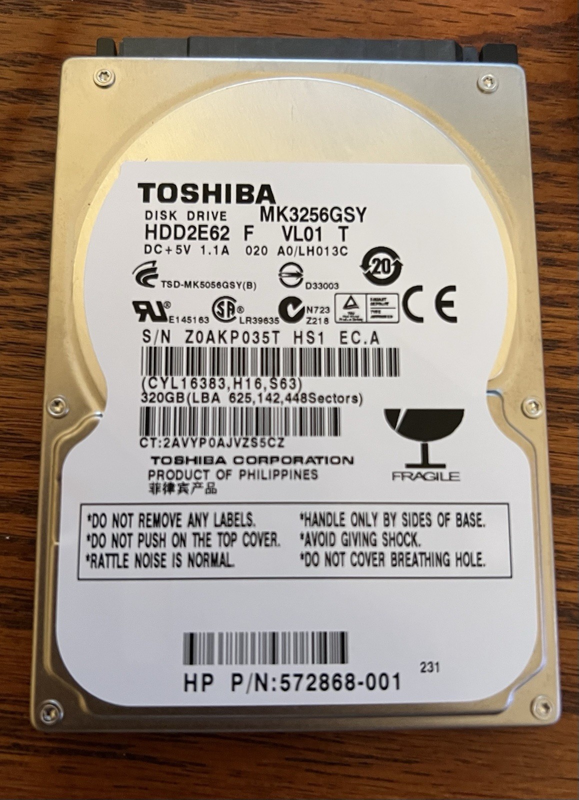 Toshiba HDD MK3256GSY 320 GB Hard Drive