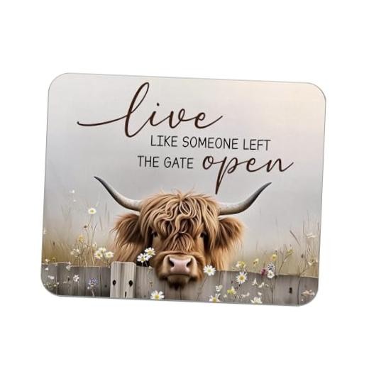 Farmhouse Highland Cow Mouse Pad for Desk, Live Like Someone Left highland cow