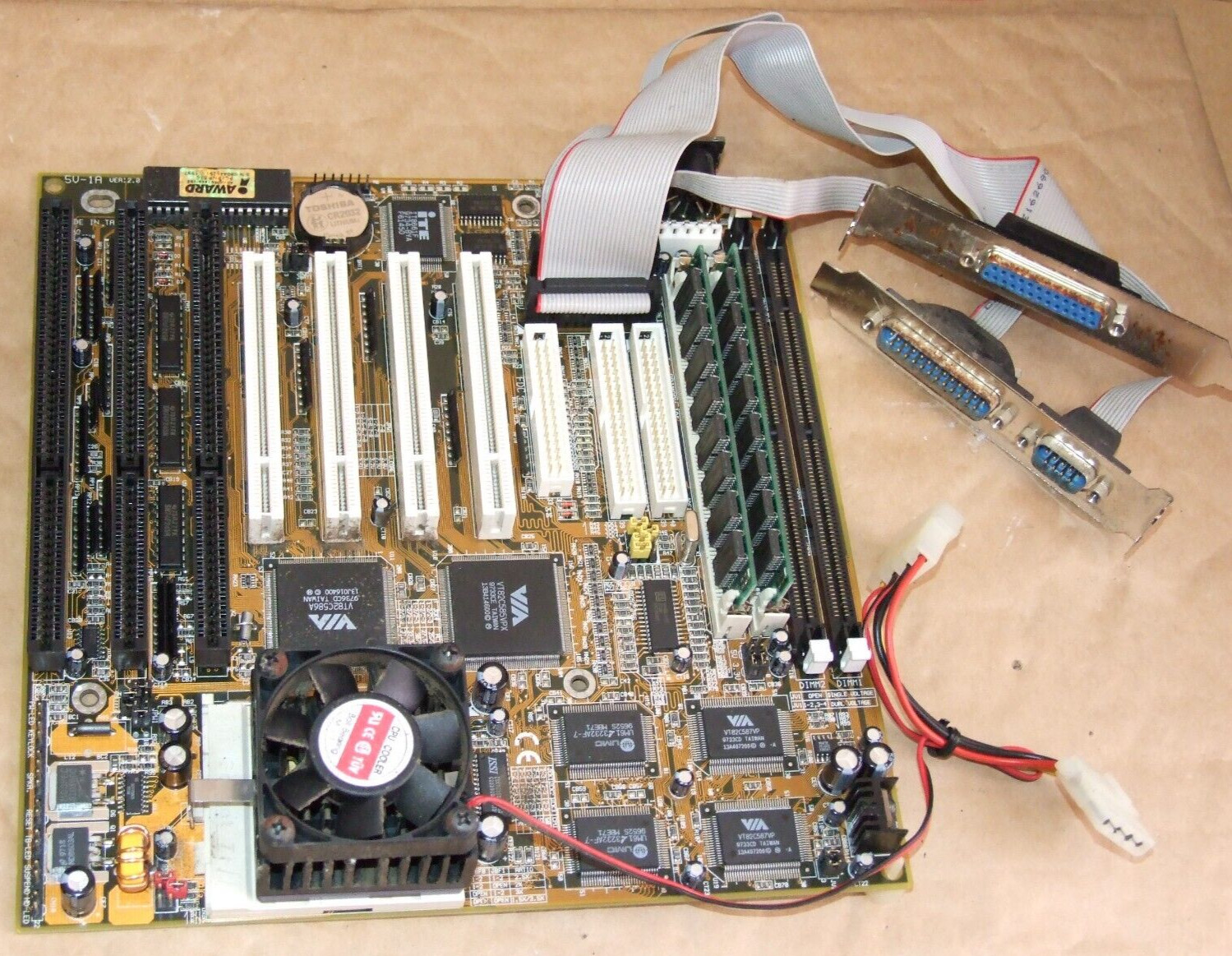 Lucky Star 5V-1A Socket 7 AT motherboard with 6x86MX PR166MHz CPU and 32Mb Ram