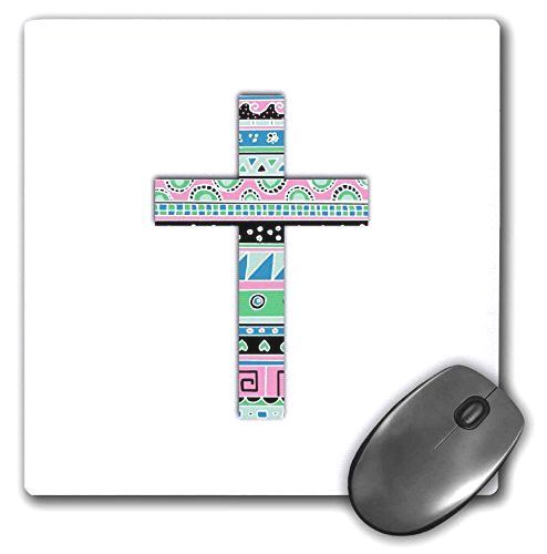 3drose Turquoise Tribal Christian Cross with Pink Blue Abstract Pattern - Mouse 