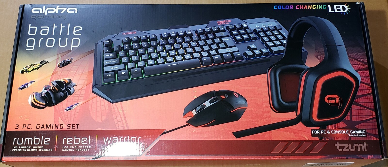 Tzumi Alpha Gaming Battle Group 3 Pieces Keyboard Mouse Headset For PC Console