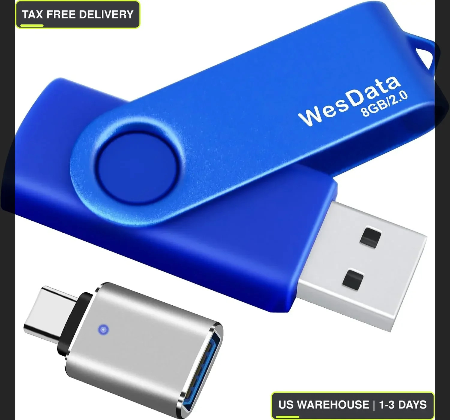 8GB USB 2.0 Flash Drive and 1 USB C Adapter, Thumb Drive USB Memory Stick Jump D
