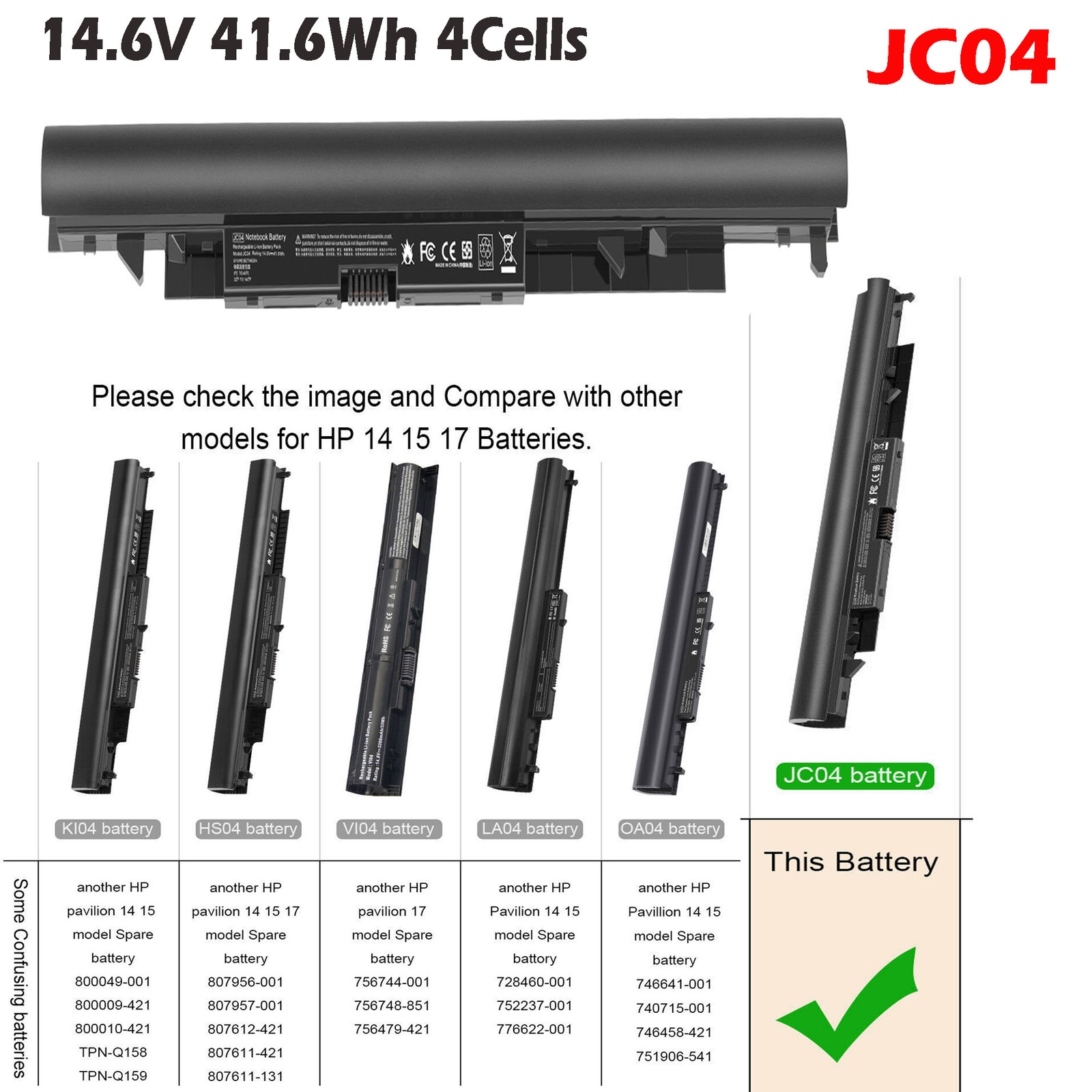 LOT JC03 JC04 Battery For HP 919700-850 HSTNN-PB6Y HSTNN-LB7V 919701-850 41Wh