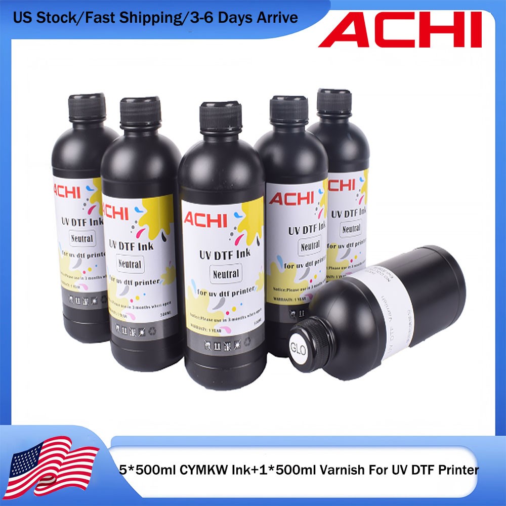 ACHI 6*500ml UV DTF Ink+Varnish For Epson XP600 A3 UV DTF Sticker Printer 【US】