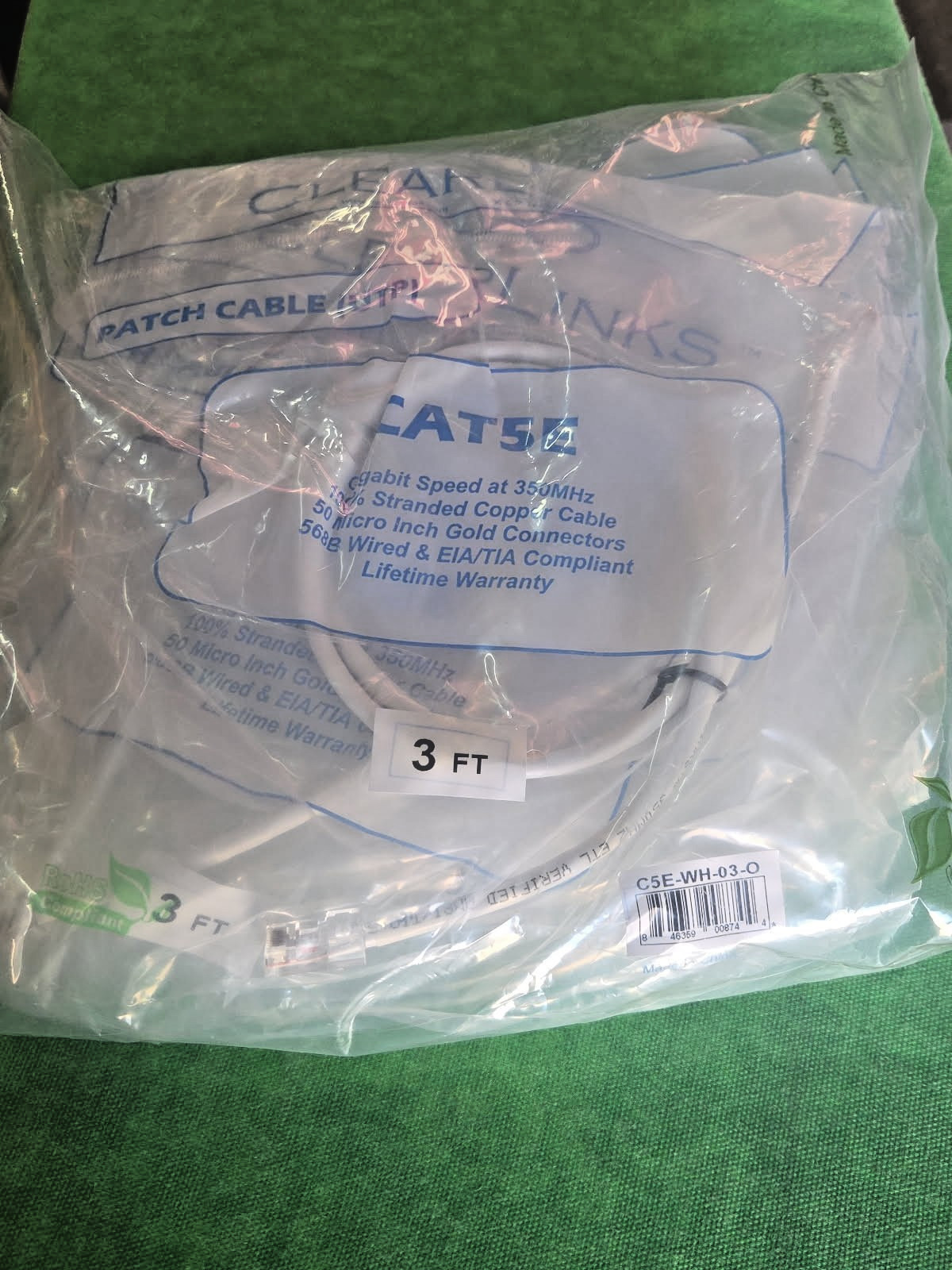 CAT 5E ETHERNET PATCH CABLE WHITE 3 Foot RJ45    NEW     LOT OF 20
