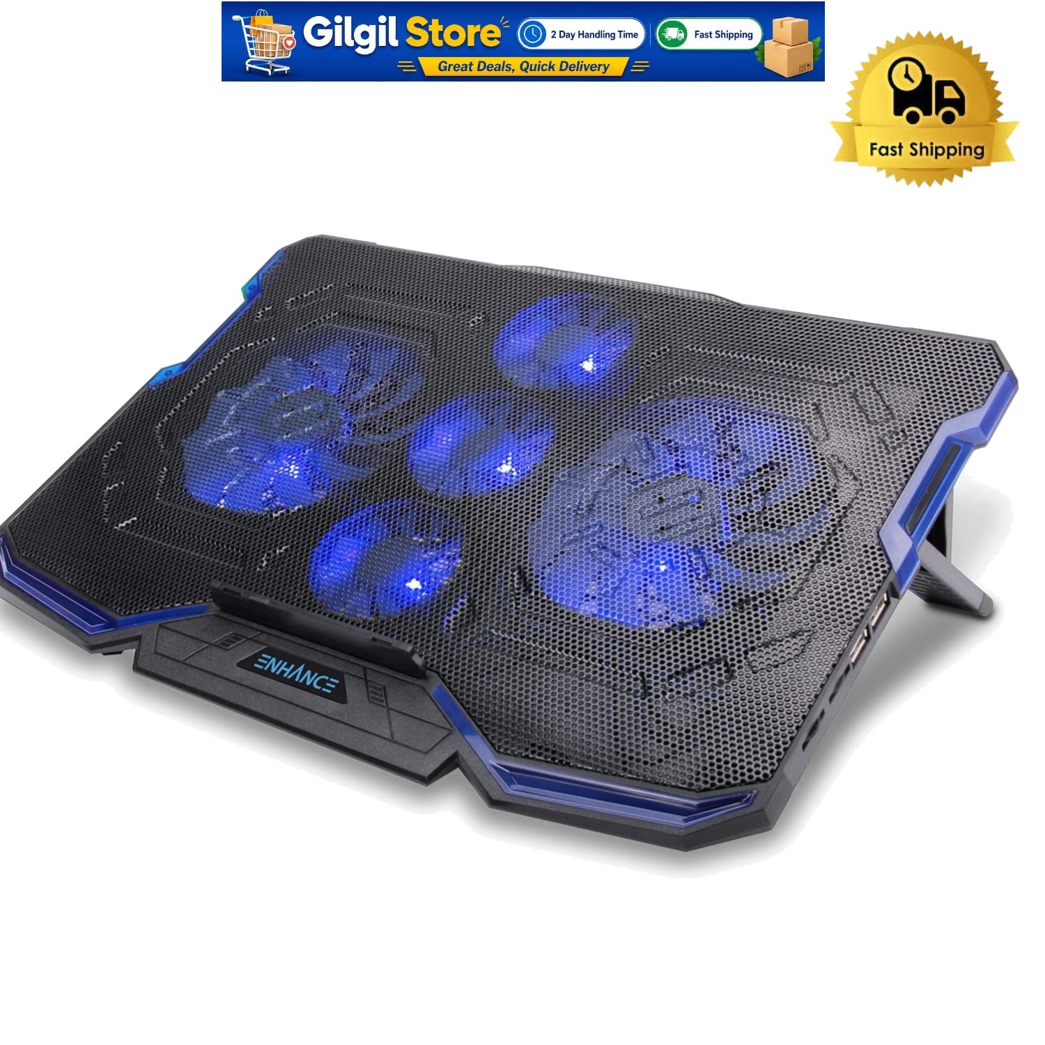 Cryogen Gaming Laptop Cooling Pad for 17" Laptops - 5 Quiet Fans & USB Port
