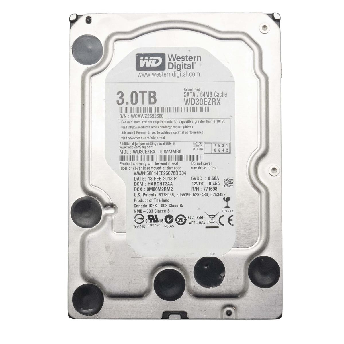 WD WD30EZRX HDD Hard Disk 3TB 3000GB 3.5" SATA Hard Drive Computer NAS DVR