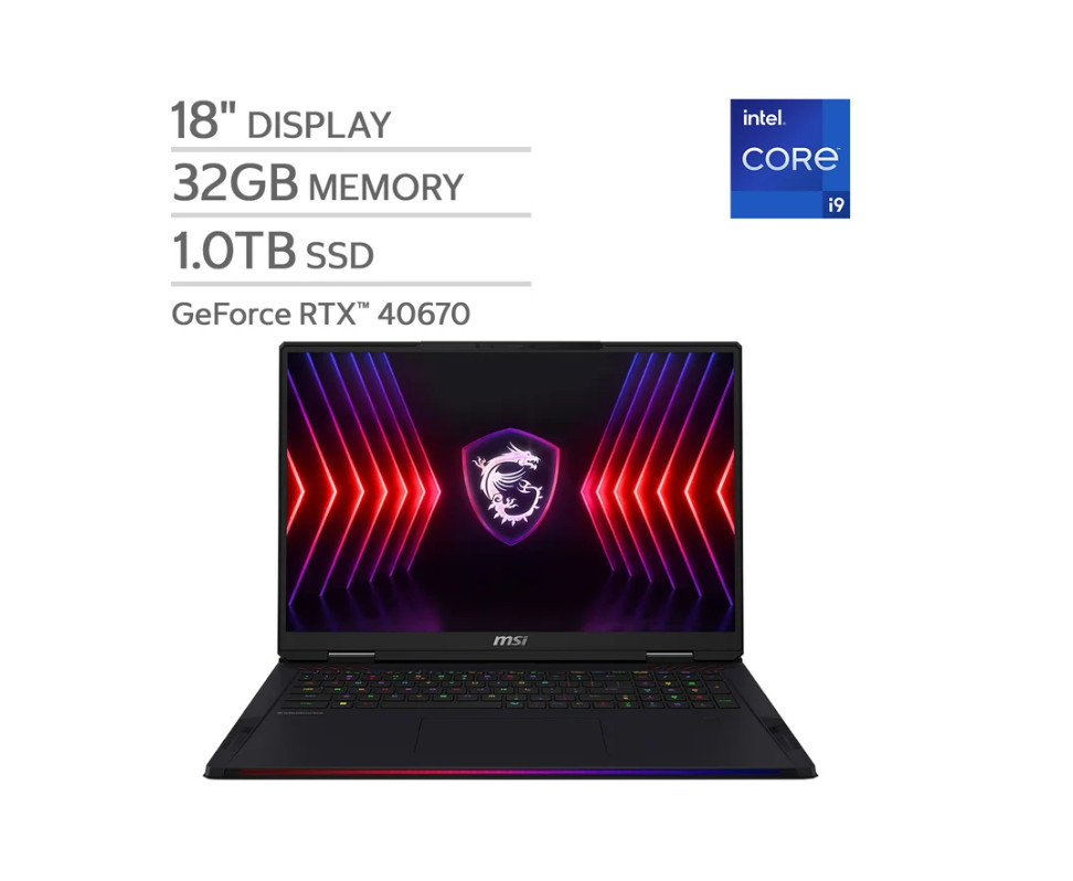 MSI RAIDER 18 HX A14VGG 18" QHD+ I9-14900HX 32GB 1TB SSD RTX 4070 +FPR - BLACK
