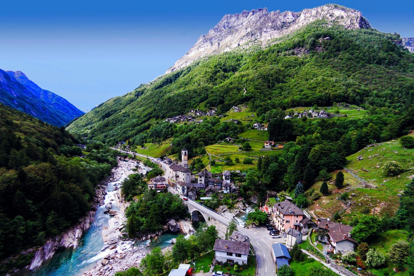 Landscape nature mountains river bridge switzerland Custom Gaming Mat Desk