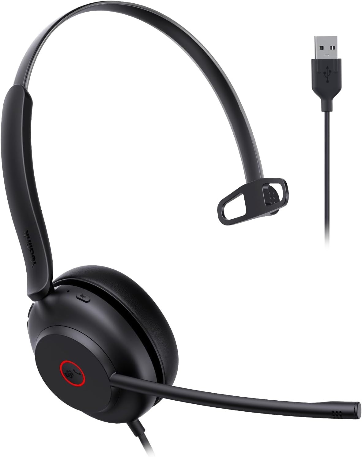 Yealink UH35 Wired Headset USB-A Single Ear, AI Noise Canceling Mic, 2 Mics