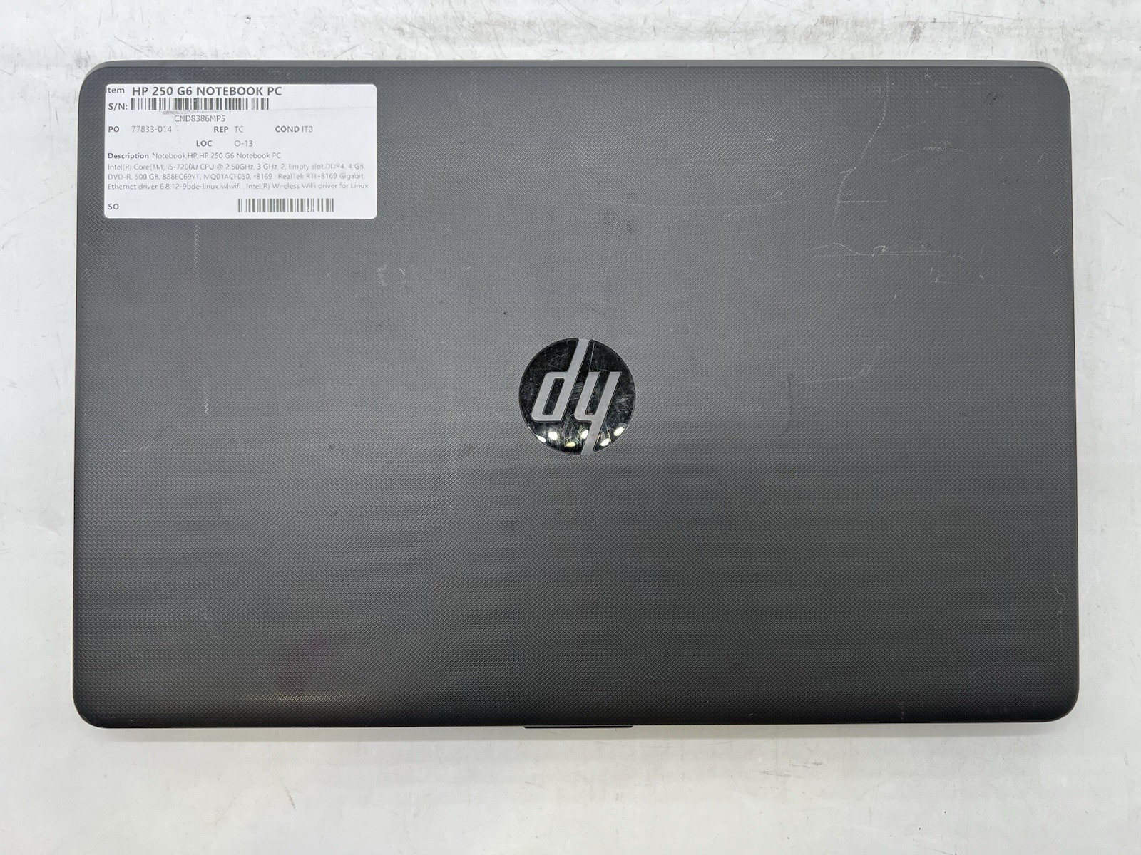 HP 250 G6 Notebook, i5-7200U CPU, @ 2.50GHz, 4GB RAM, 500GB HDD-No OS/Charger