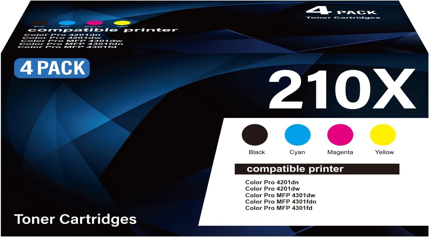 Toner Cartridge with Chip for HP 210X/210A Color LaserJet Pro 4301 & 4201 Series