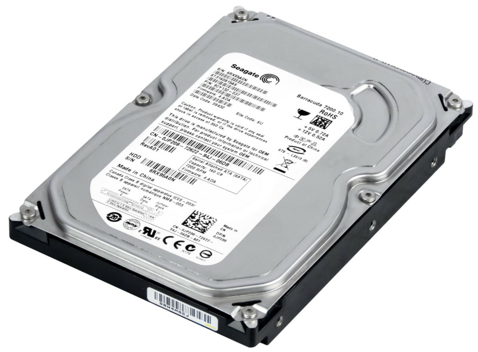 HARD DRIVE DELL 0JP208 ST3160815AS 160GB 7.2K 8MB SATA II 3.5''