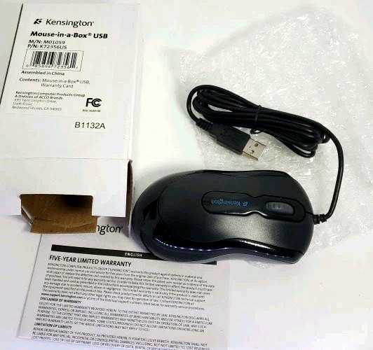 Kensington Mouse-in-a-Box K72356US Optical Mouse Wired USB Ambidextrous
