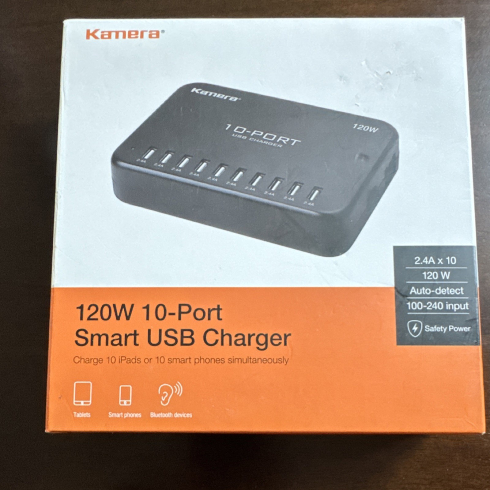 Kamera 120W 10-Port Smart USB Charger Hub Auto-Detect 2.4A Output Black