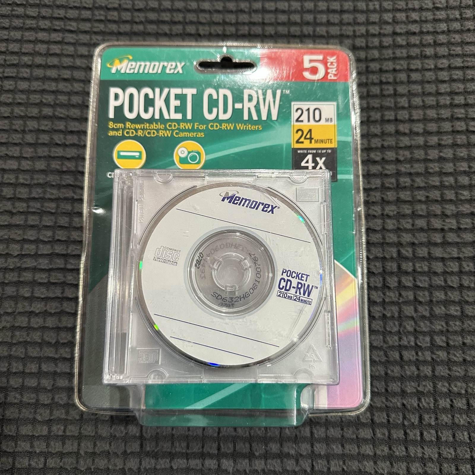 Memorex Pocket CD-RW 5 Pack 8cm 210MB 24 Min 4X Rewritable Mini Disc Sealed