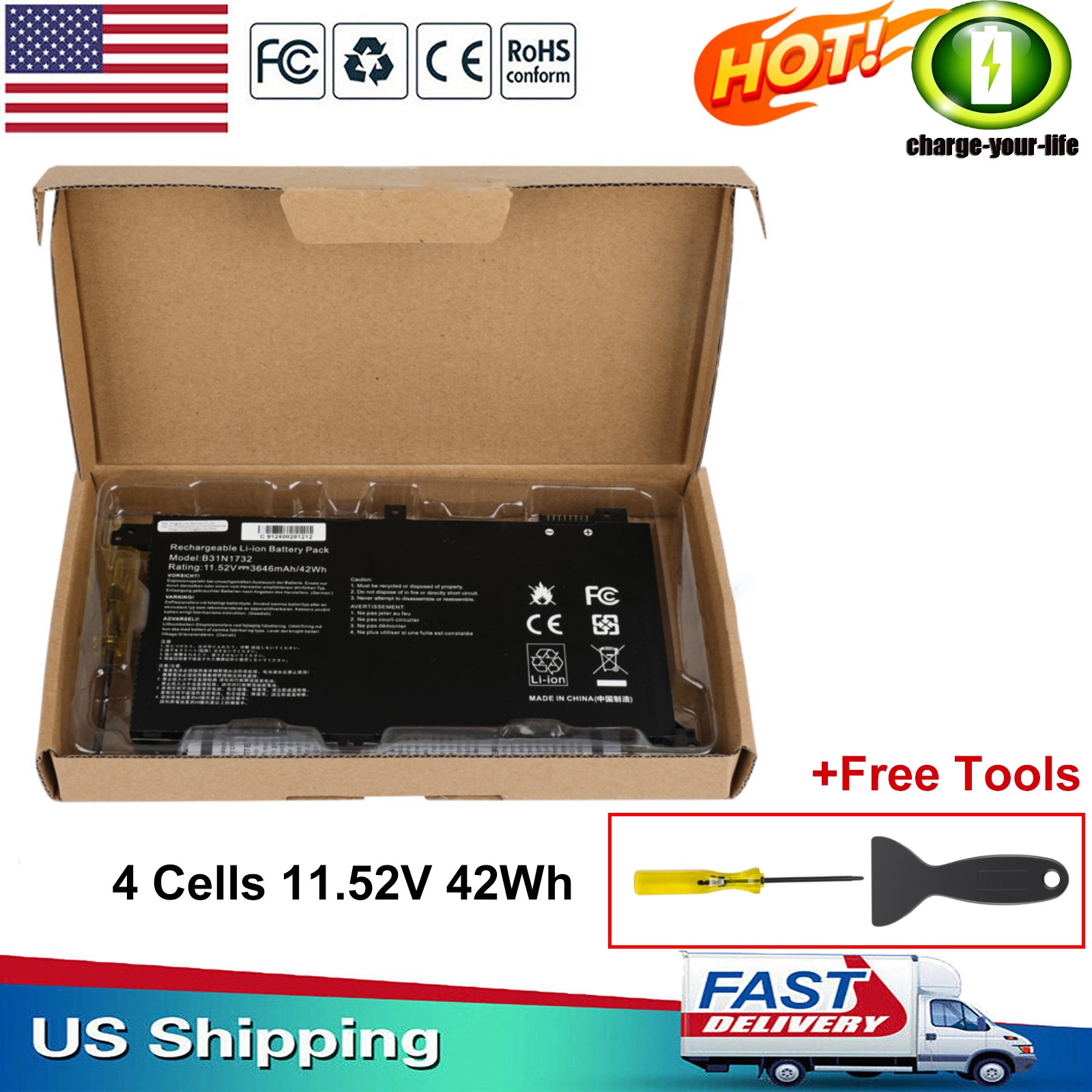 B31N1732 B31BI9H Battery for Asus VivoBook S14 S430UA S430FA S430FN S430UF NEW