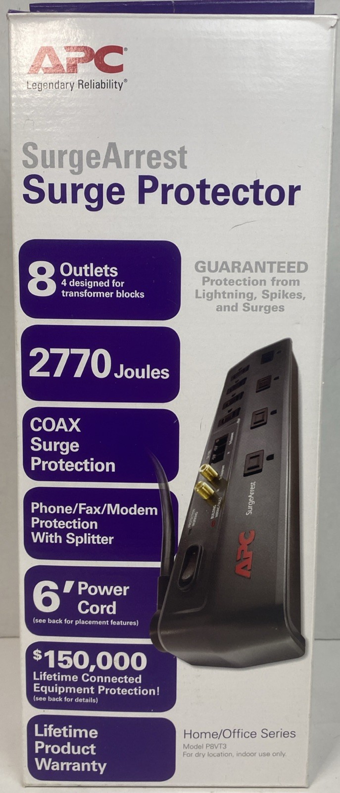 APC P8VT3 8-Outlet SurgeArrest With Telephone Splitter & Coaxial