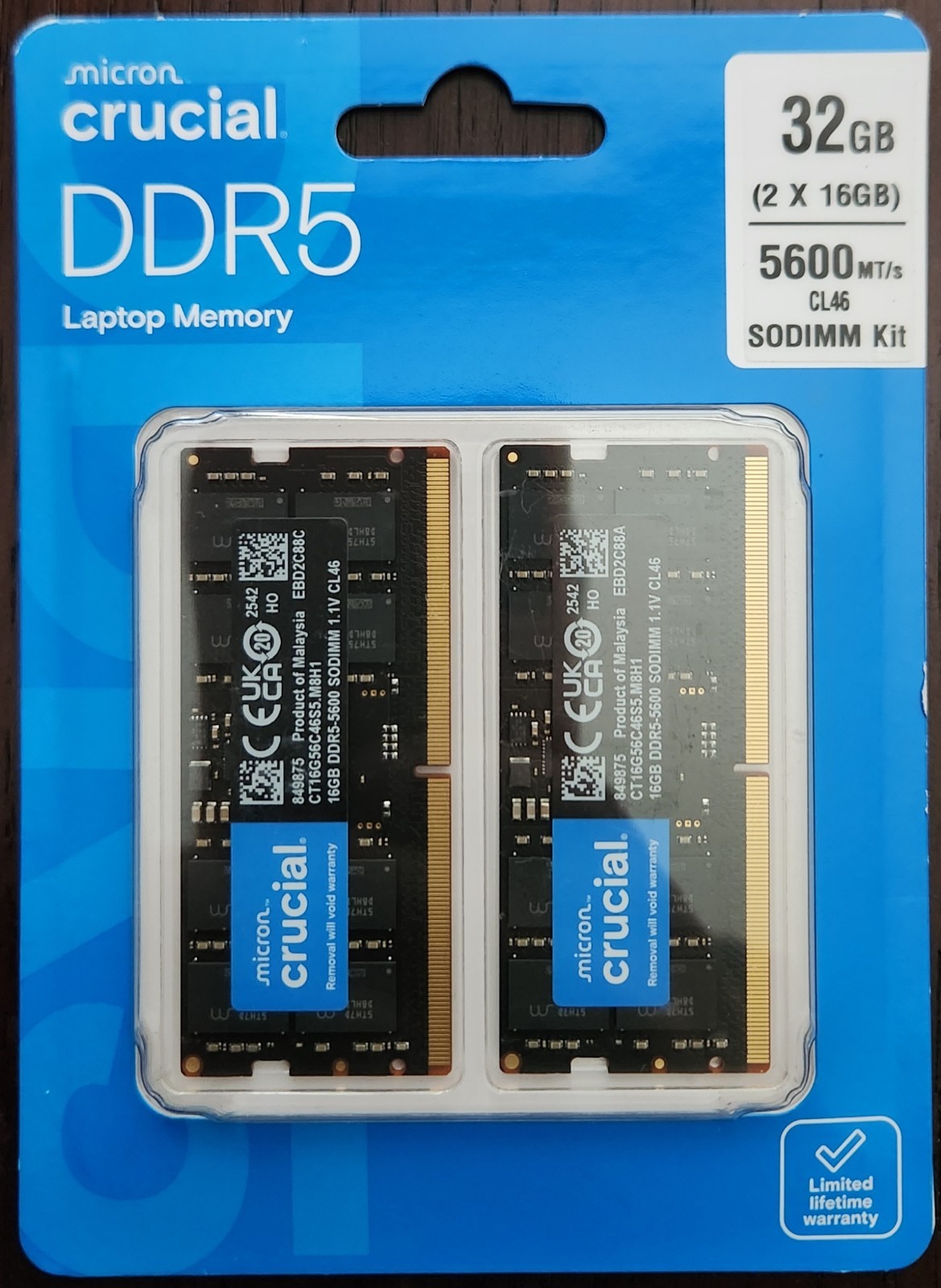 NEW CRUCIAL 32GB (2 x 16GB) DDR5 CL46 5600MHZ  SODIMM LAPTOP RAM MEMORY 5600MT/S