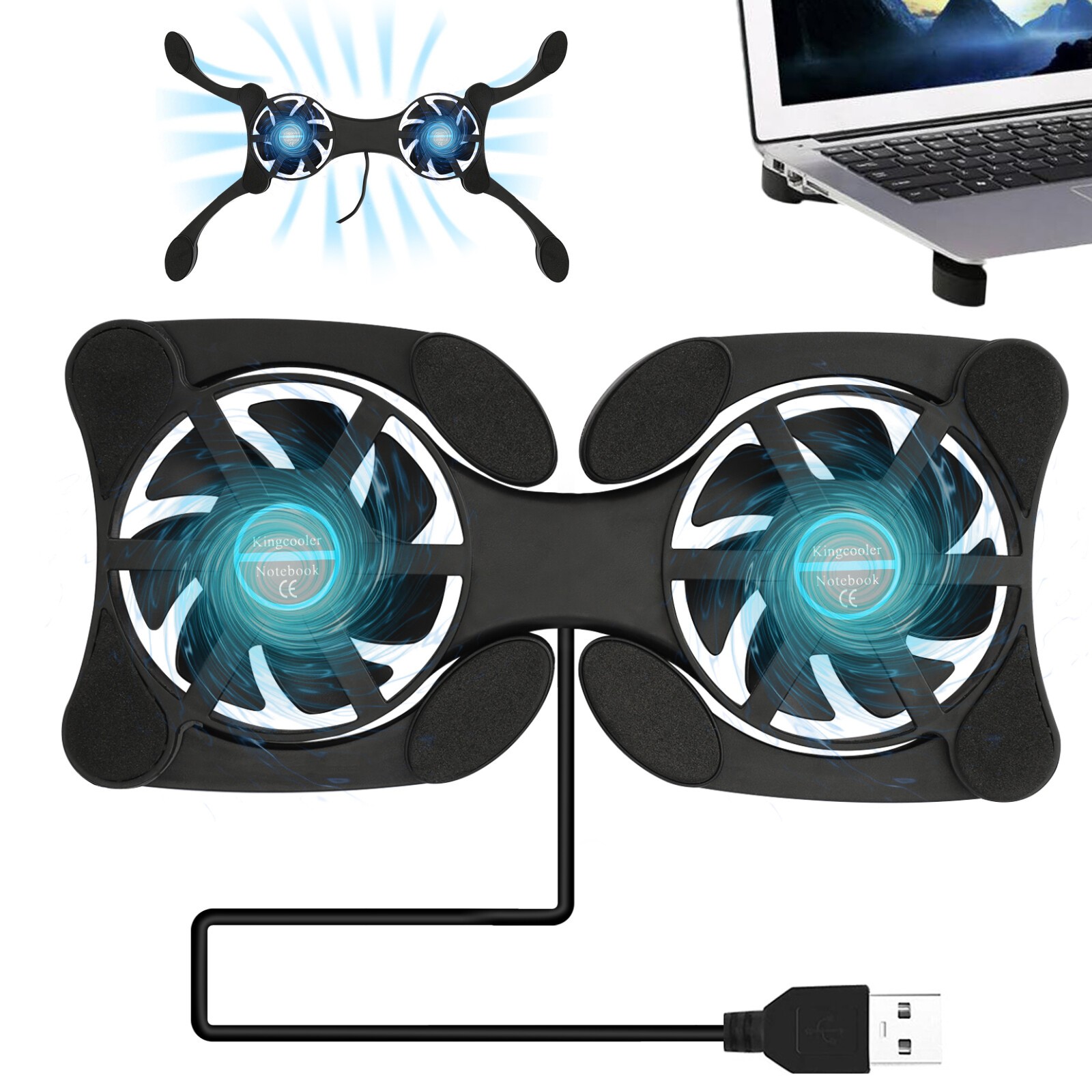 Foldable Low Noise USB Powered 2 Fans Cooling Pad Slim Cooler Laptop Base Stand