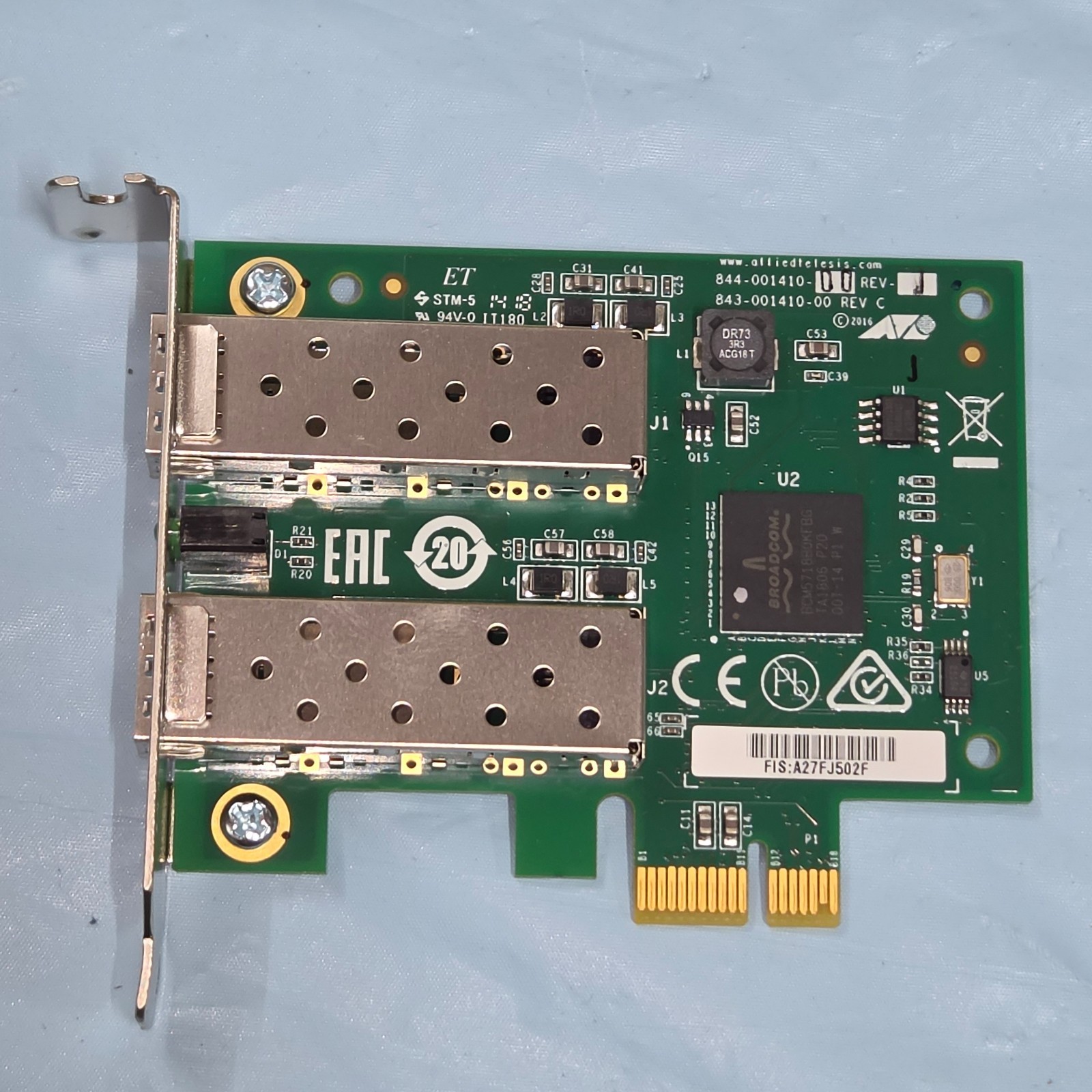 Allied Telesis AT-2911SFP/2 Dual Port 1Gb SFP PCIe Network Card + Bracket