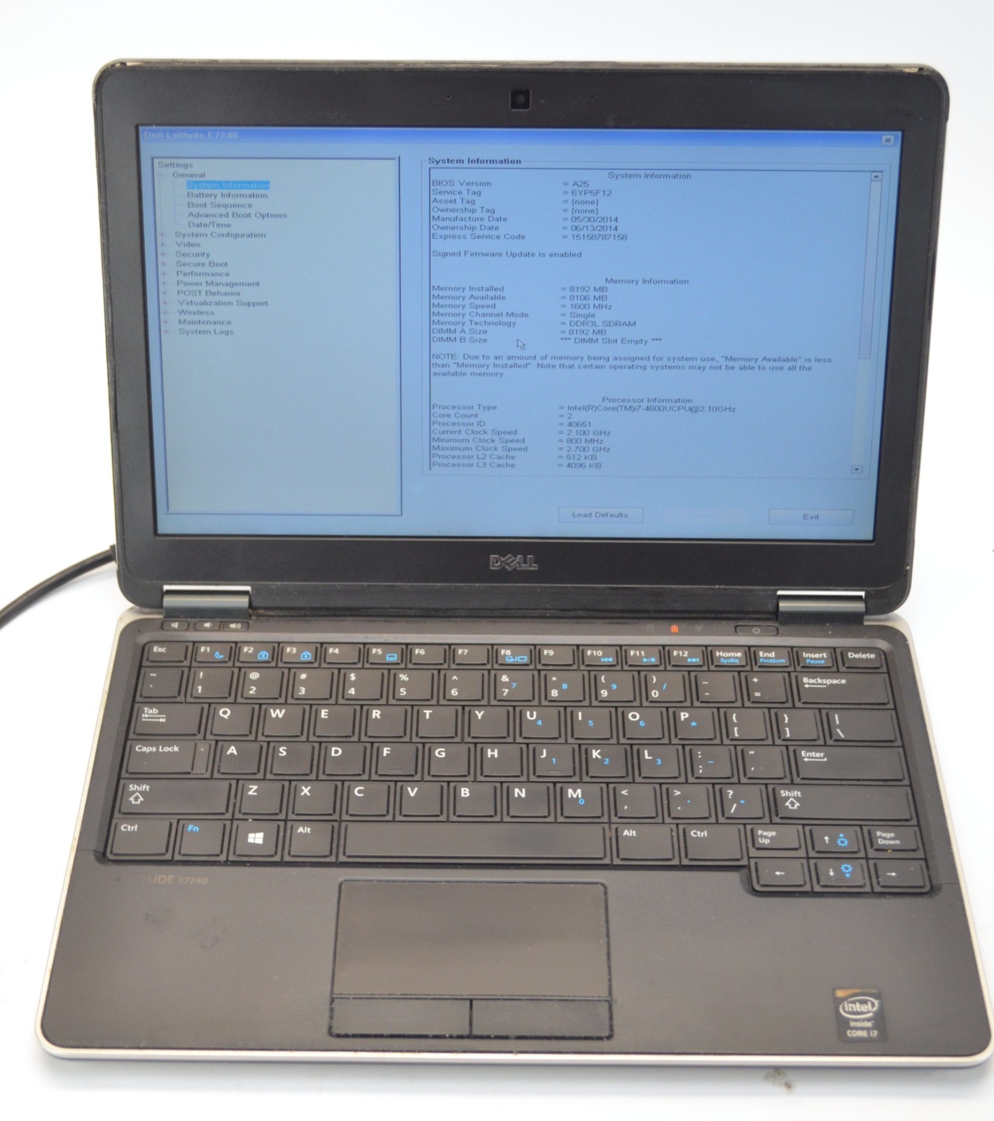 Dell Latitude E7240 12.5” Core i7 8GB RAM No Hard Drive/Charger Bad Battery